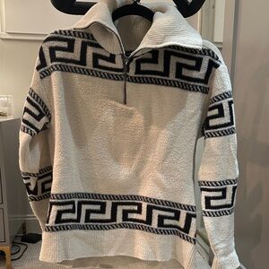 Aqua Black and Cream Zip Up Sweater